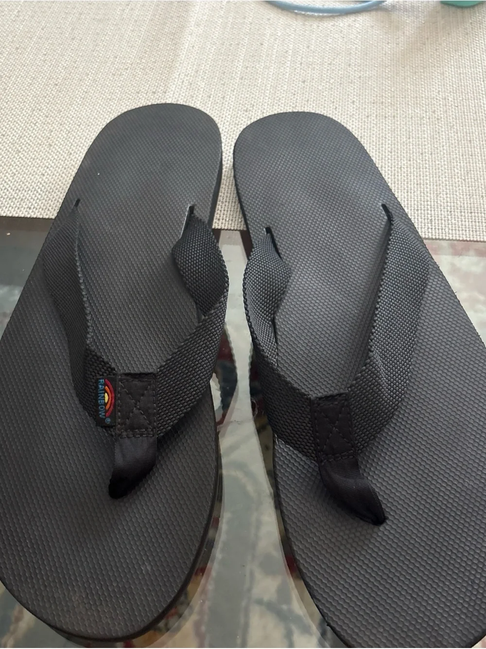 Rainbow Black Canvas Thong Flip Flops